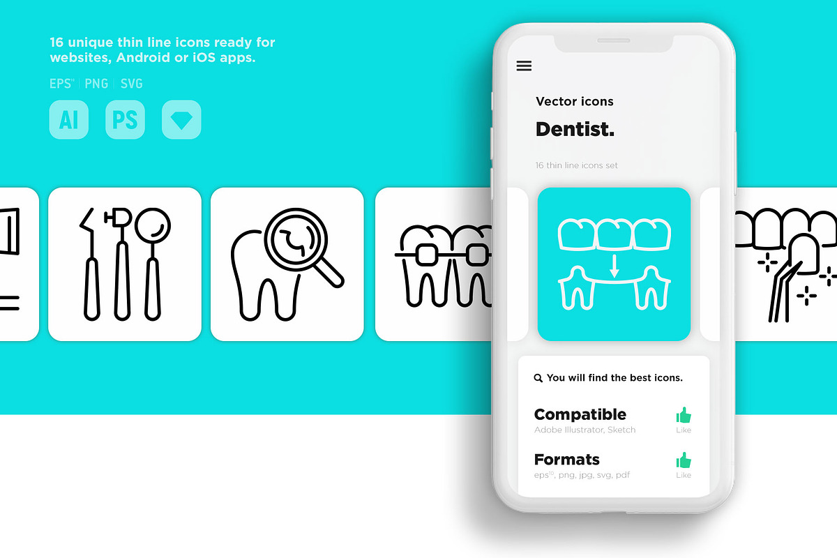 Dentist  | 16 Thin Line Icons Set, an Outline Icon by Alex Blogoodf (Photo 10 of 15)