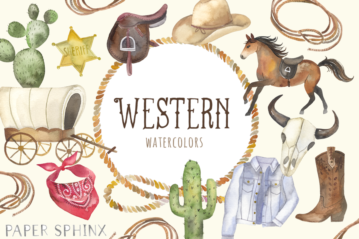 Watercolor Western Clipart, an Illustration by PaperSphinx (Photo 1 of 3)