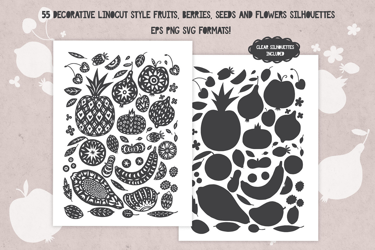 Linocut Fruit Silhouettes Collection, a Graphic by PicByKate (Photo 3 of 6)