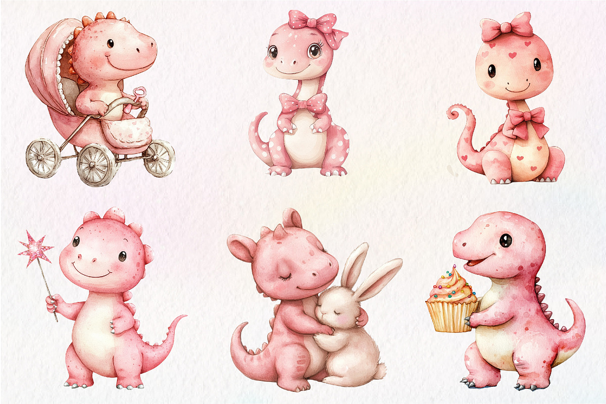 Pink Dinosaur Png, Baby Girl, an Illustration by CreationArt (Photo 2 of 9)