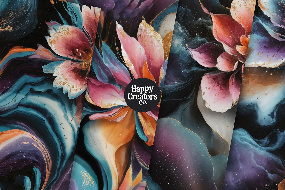 Cosmic Flowers Digital Paper Pack #1, a Pattern Graphic by Happy Creators Co. (Photo 3 of 7)