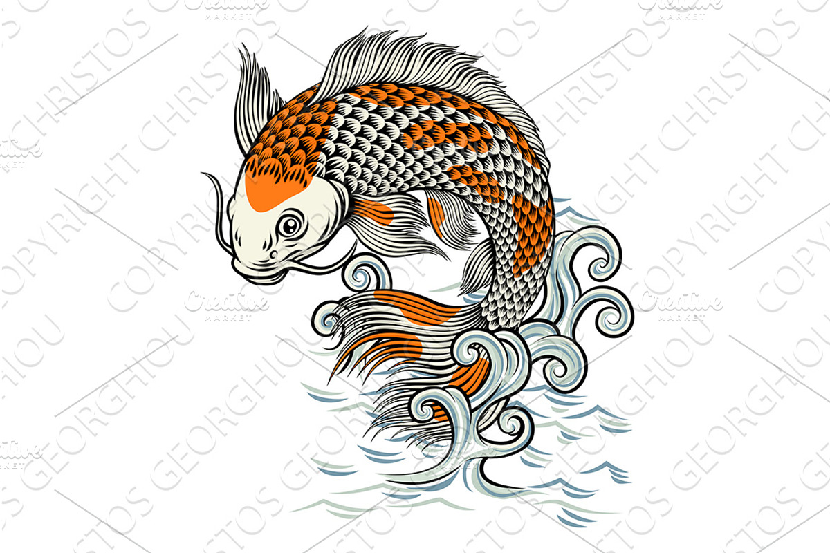 Koi Carp Fish Vintage Japanese, an Animal Illustration by Christos Georghiou