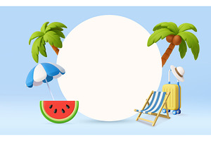 3D Tropical Summer Background with, an Object Illustration by ModVector