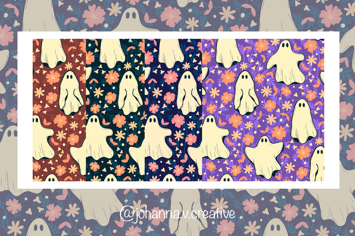 Floral Ghosts Seamless Pattern, an Illustration by Johanna V. Creative (Photo 1 of 5)