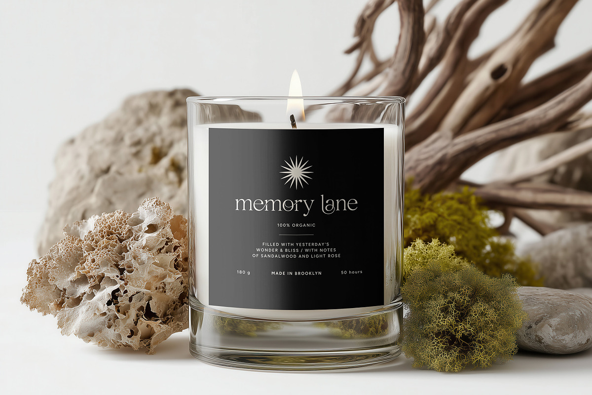 Clear Glass Organic Style Candle, a Household Mockup by 1001 mockups (Photo 4 of 8)