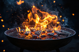 Portable barbecue grill burning, a Photo by Pavel_design