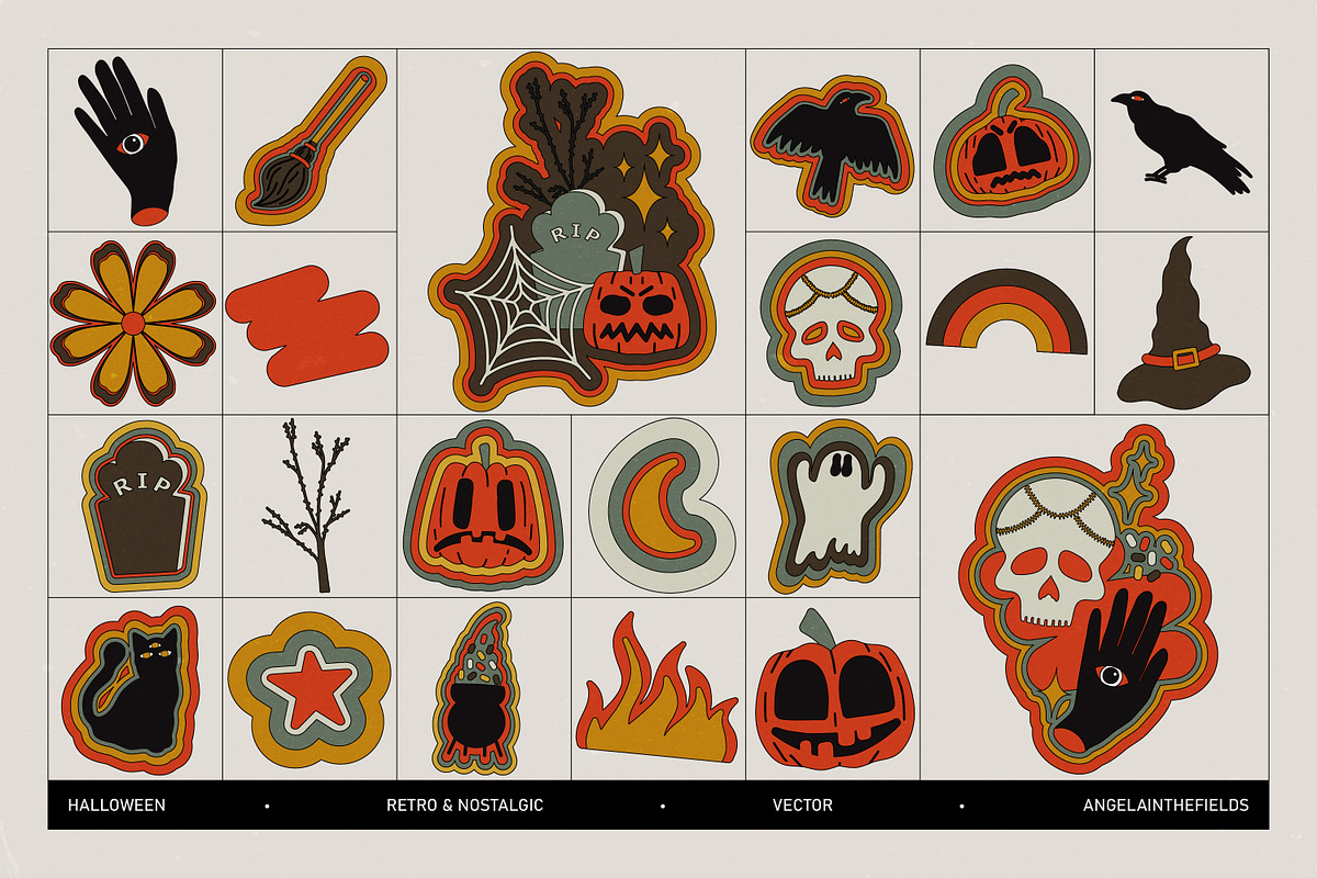 Retro Halloween Vector Clipart, a Seasonal Illustration by angelainthefields (Photo 4 of 10)