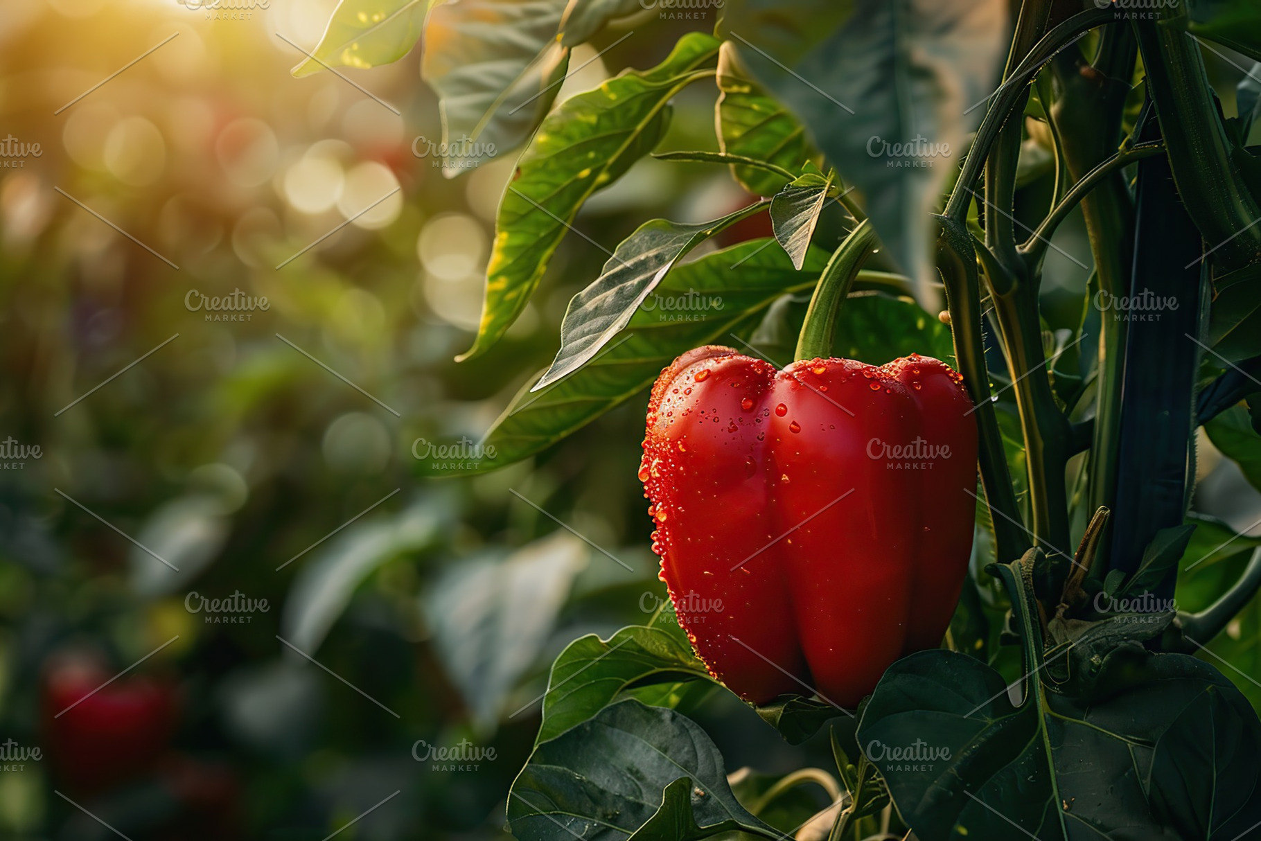 Ripe red pepper hanging on tree with sunshine, a Food & Drink Photo by AlyaAnd
