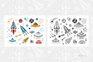 Space Seamless Patterns And Cliparts