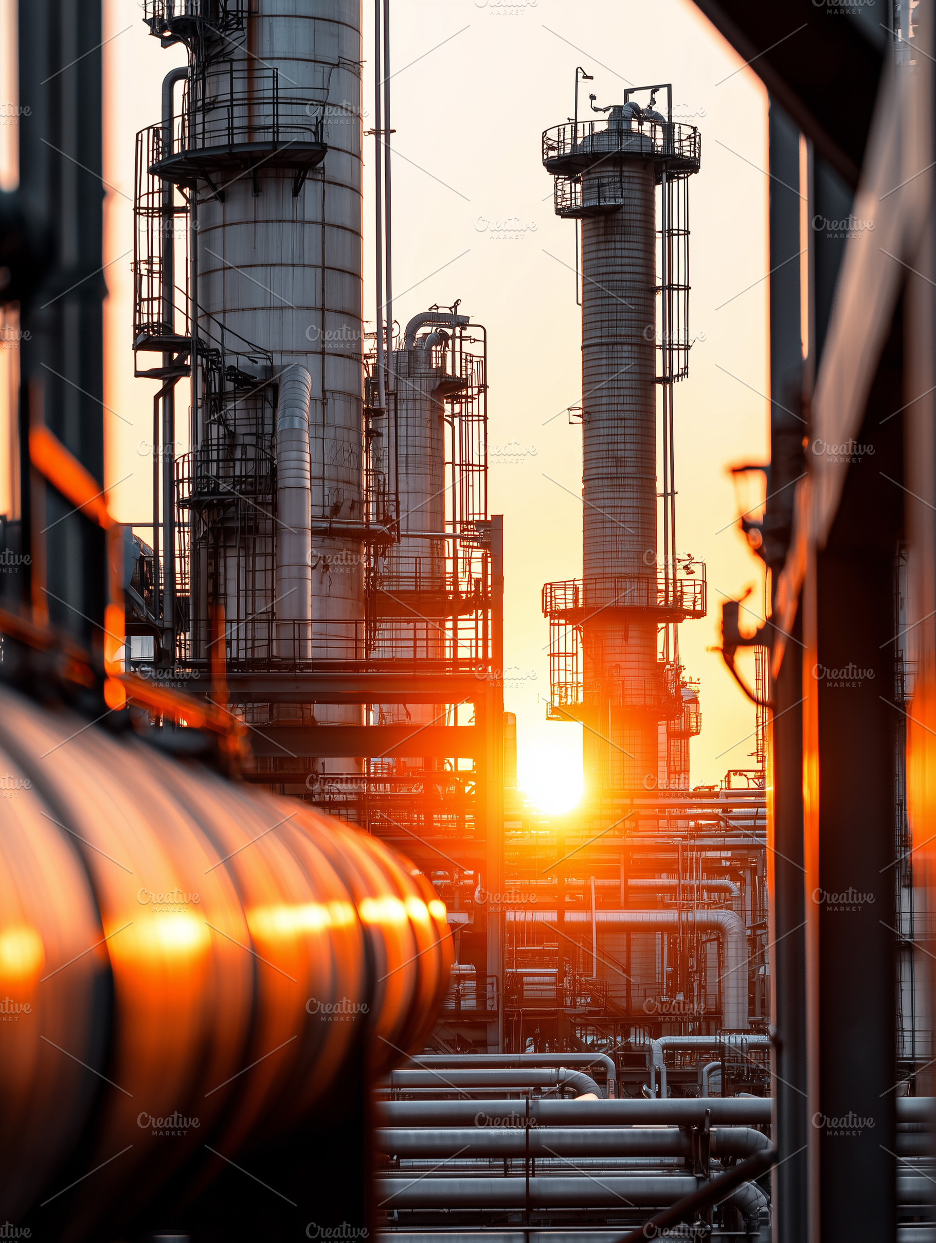 Industrial oil refinery at sunset, an Industrial Photo by MistyDay