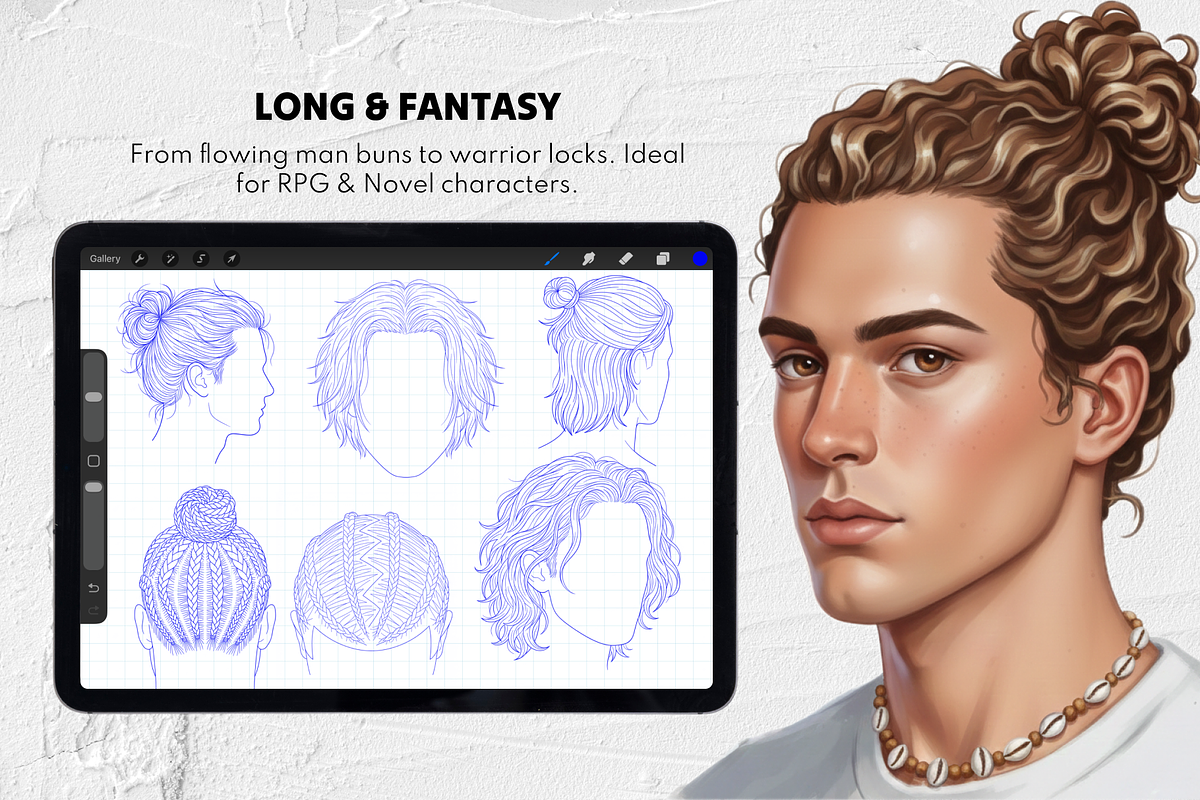250 Male Hairstyles Procreate Stamps, a Brush Add-On by Selentaori Studio (Photo 8 of 13)