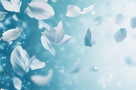 Beautiful white spring flower petals in air, a Background Photo by AlyaAnd