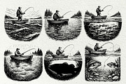Fishing Scenes Engraving Graphics, a Sport Illustration by DENIDigitalArtSudio (Thumbnail 2 of 8)