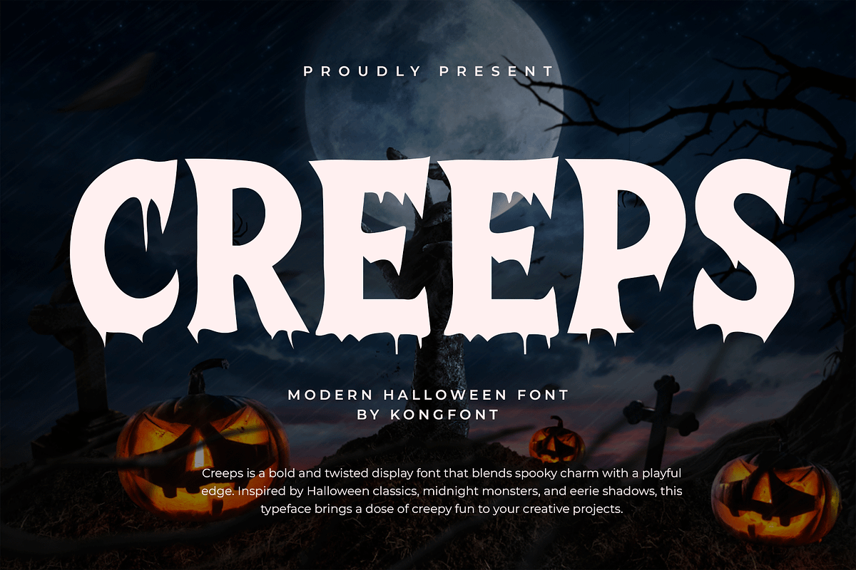 Creeps - Modern Halloween Font, a Blackletter Font by overlaytemplates (Photo 1 of 5)