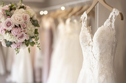 Wedding dress with bouquet, a Photo by Beautiful things