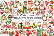 Strawberry Cottage PNG Clipart Bundl, an Illustration by Libby Wishes (Thumbnail 1 of 5)