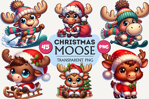 Cute Christmas moose. T-Shirt, PNG., an Animal Illustration by KENO Mascots