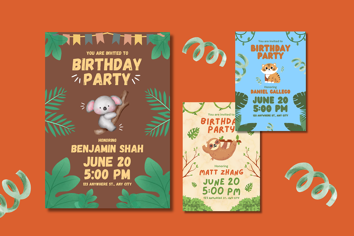Jungle Birthday Party Invitations, a Templates & Theme by TemplateCastleStore (Photo 2 of 9)