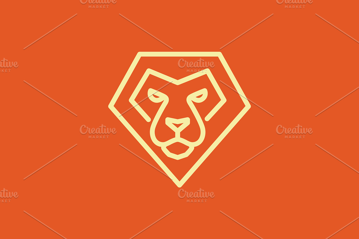 lion head powerful animal line logo, a Branding & Logo Template by devastd