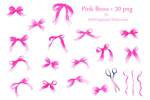 Watercolor Pink Bow Ribbon Clipart