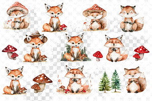 Forest Animals Watercolor Clipart