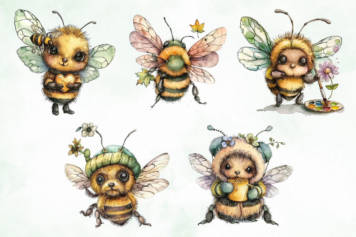 Watercolor Bee Png Clipart, an Illustration by Creative Art (Photo 5 of 8)