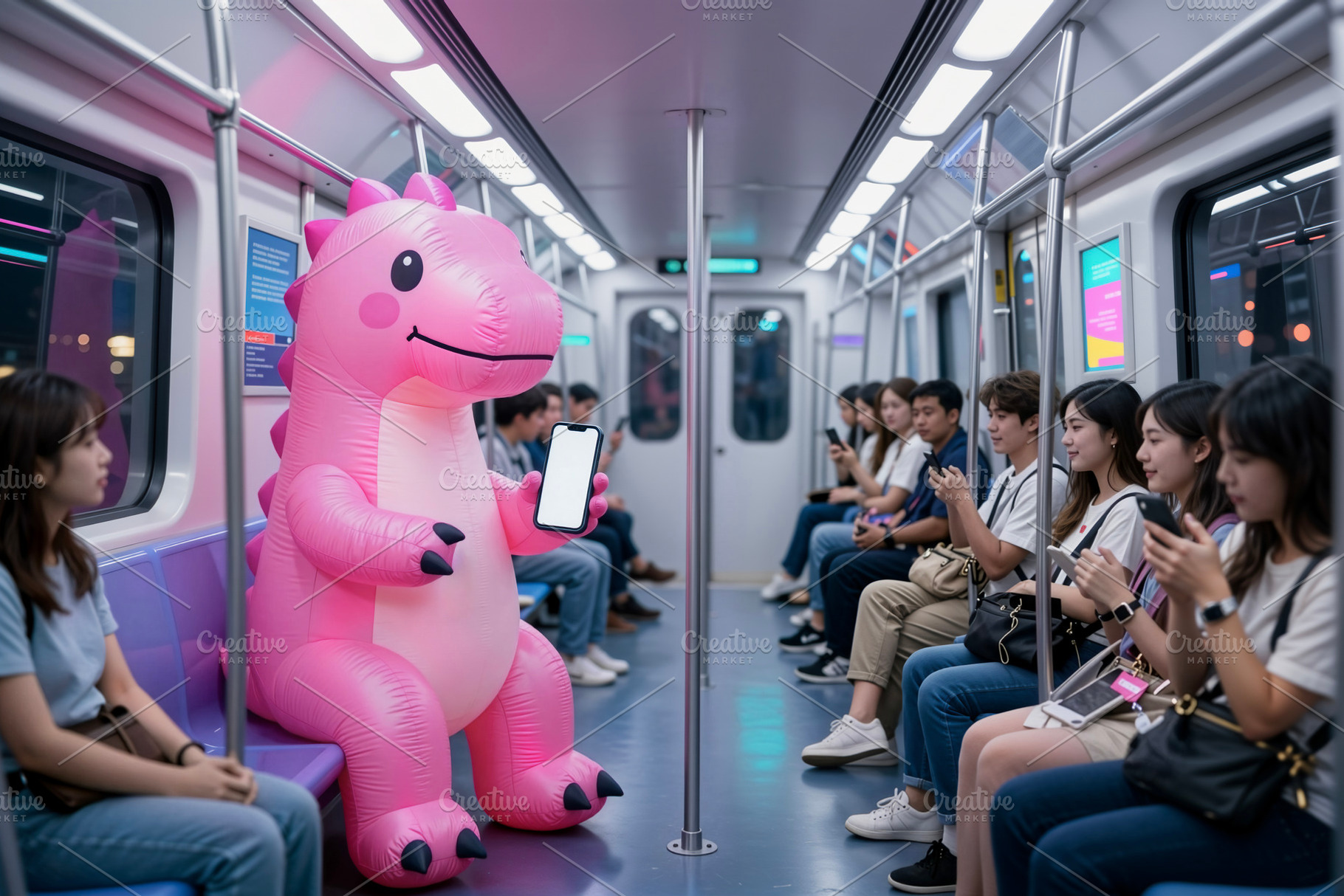 Giant Inflatable Pink Dinosaur Commu, a Photo by rarrarorro