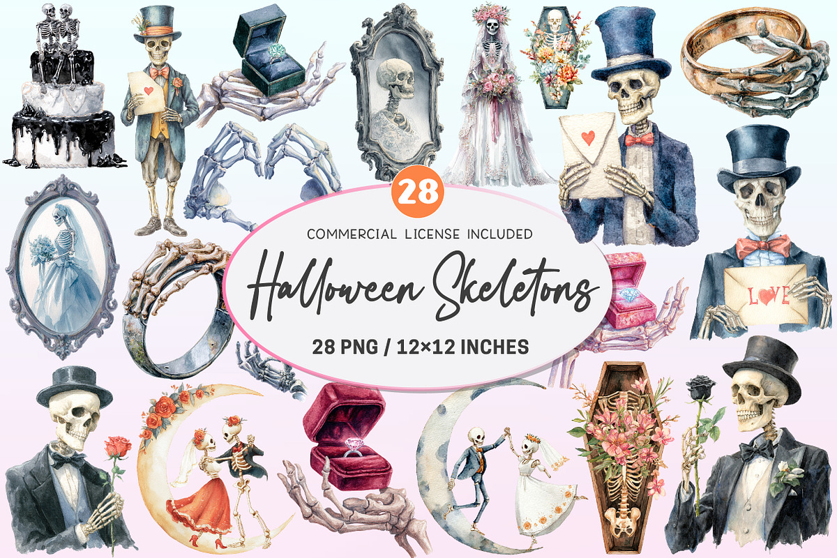 Halloween Skeletons Wedding Clipart, a Graphic by CitraGraphics (Photo 1 of 4)