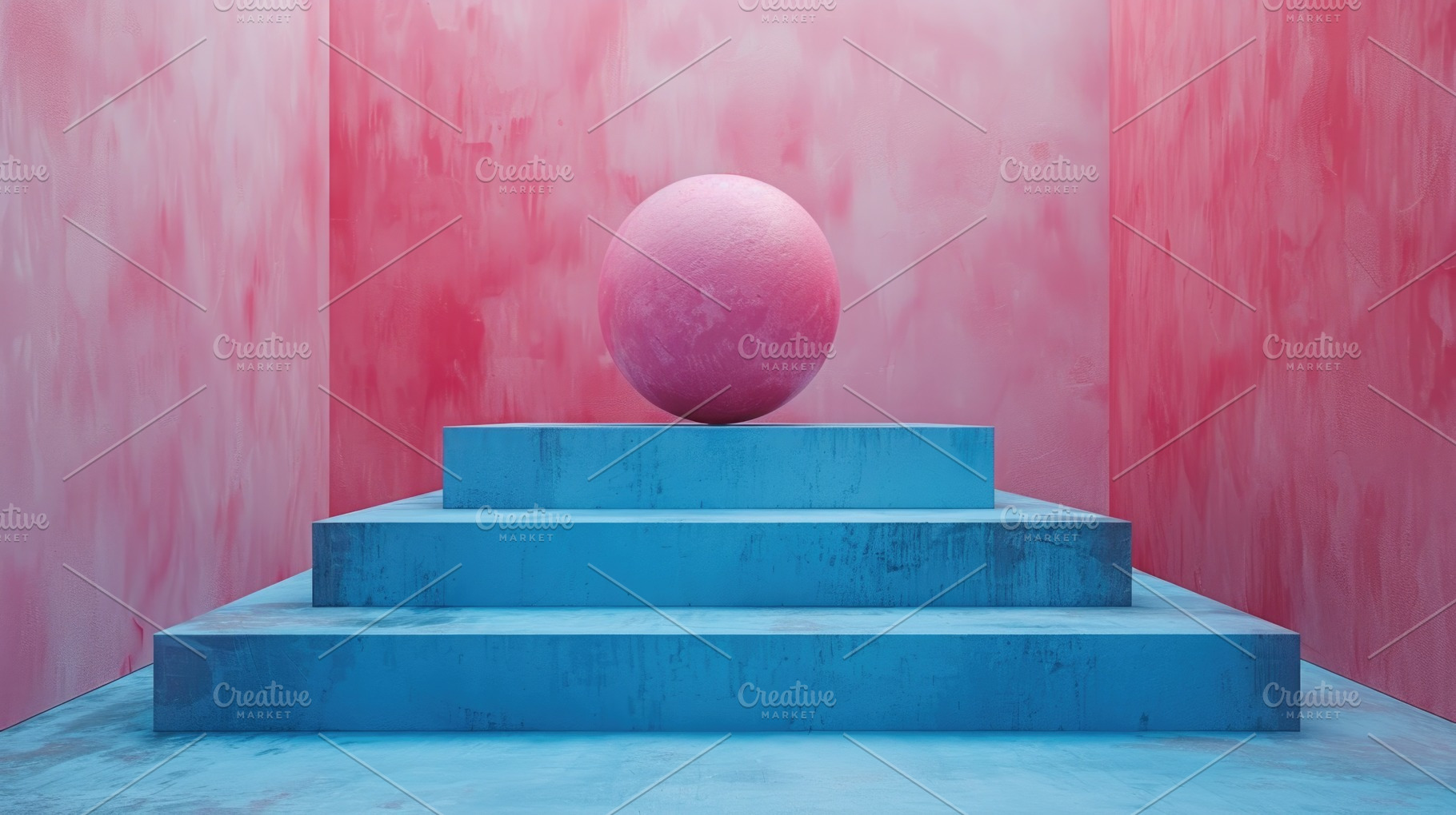 Pink Sphere on Blue Product Podium in Minimal Studio Interior, a Background Photo by José Manuel Gelpi