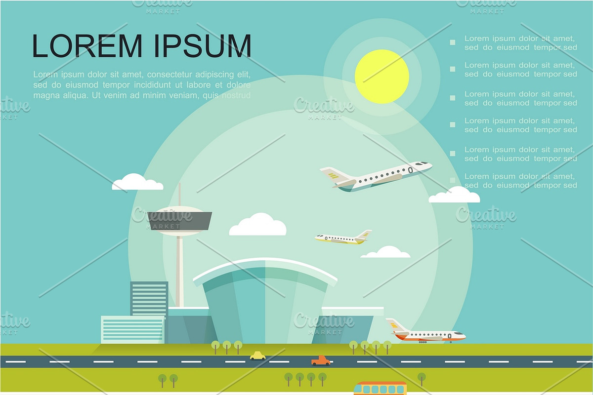 Flat air travel poster, a Decorative Illustration by Microvector