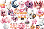 Cute Pink Halloween Clipart, an Illustration by DreamCafeArt (Thumbnail 1 of 5)