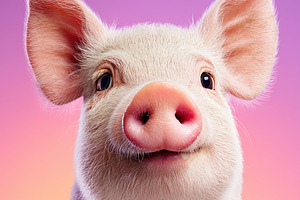 Adorable pink piglet with expressive face, isolated on a vibrant, an Animal Photo by Ales Munt