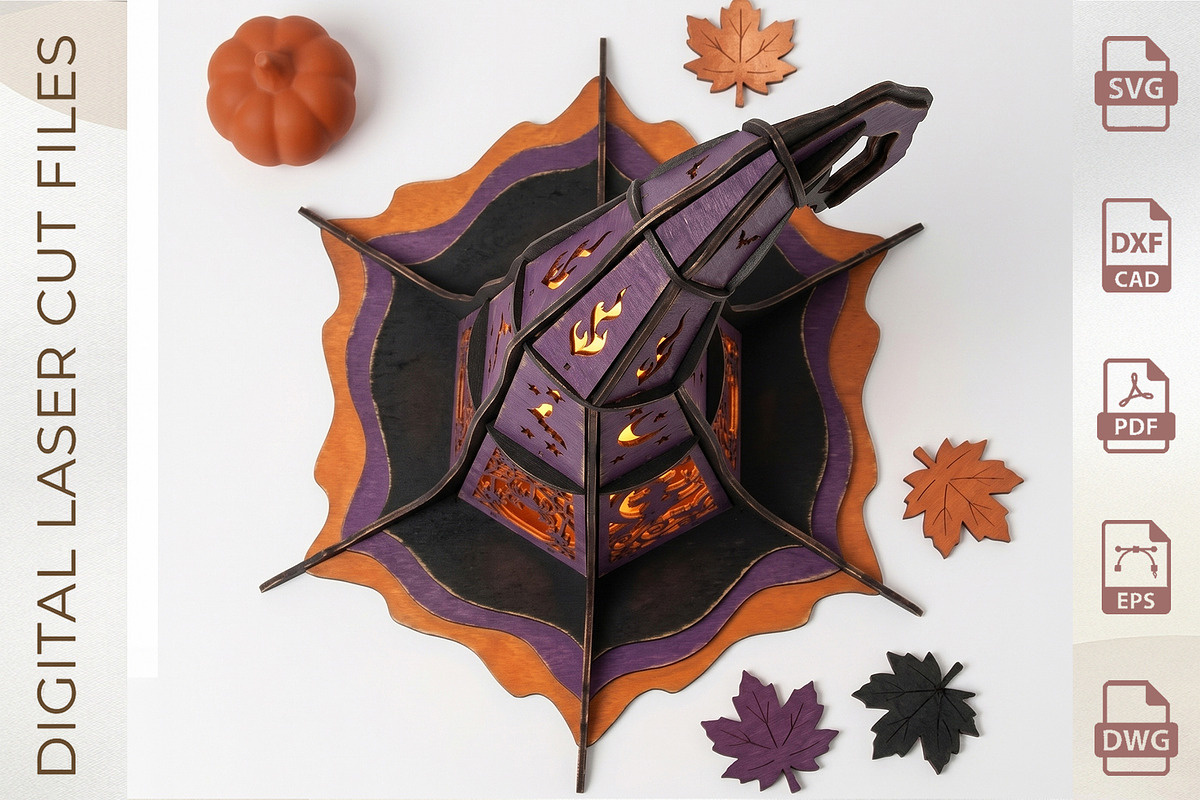 Halloween Witch Hat Lantern Cut File, an Object Graphic by WoodoraCut (Photo 6 of 9)