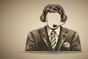 Telemarketing professional illustration with headset in suit for call center an, an Illustration by AS photostudio