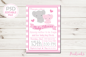 Girl Elephant Baby Shower Invite