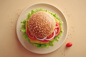 Delicious cheeseburger with fresh toppings, a Food & Drink Photo by AlyaAnd