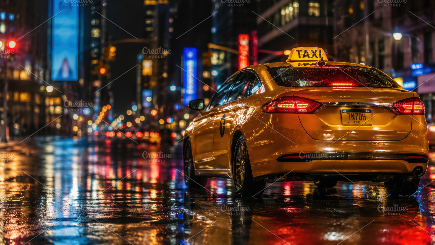 Nighttime taxi in busy city street, a Photo by Beautiful things