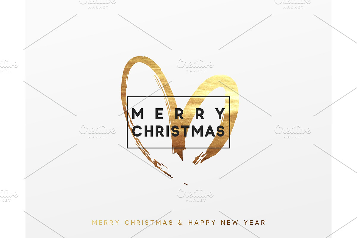 Christmas greeting card, heart in frame is painted with golden colors, a Background Graphic by Modern vector