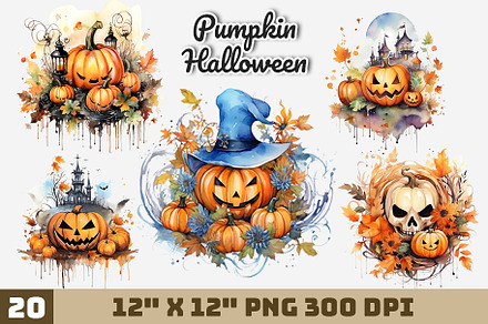 Pumpkin Halloween Watercolor, an Illustration by Gemstone