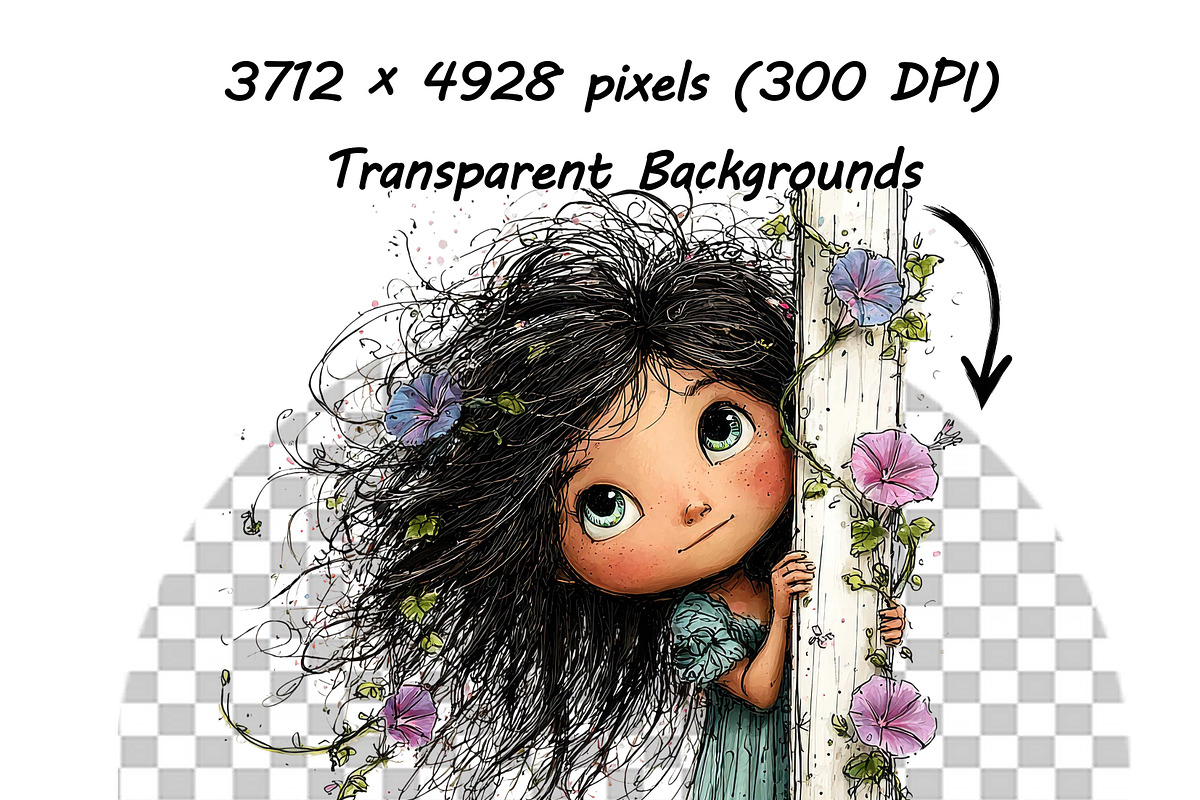 Whimsical Peeking Girl Clipart, an Illustration by one-touch (Photo 9 of 12)