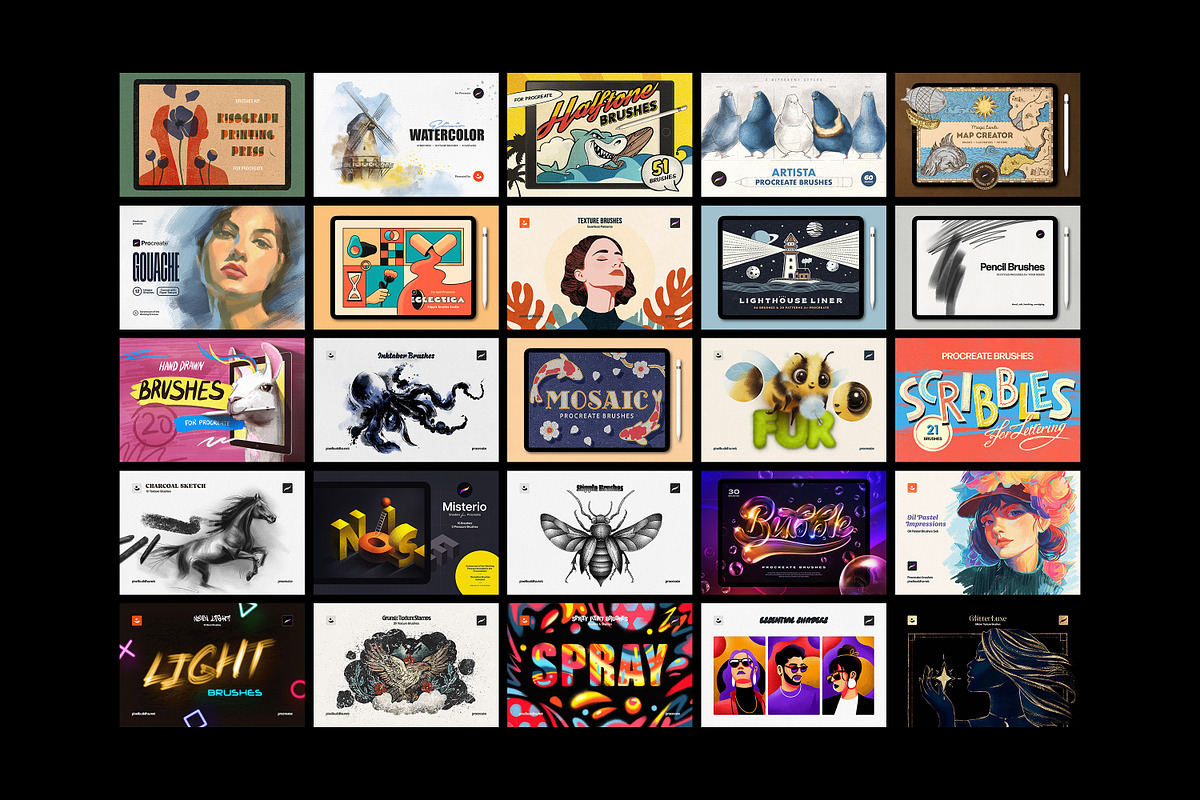 25-in-1 Procreate Brushes Bundle, a Brush Add-On by pixelbuddha.net (Photo 2 of 27)