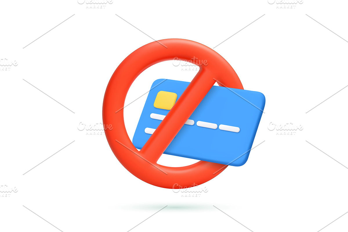 3D Credit Card with Prohibited Sign, a Finance Illustration by ModVector
