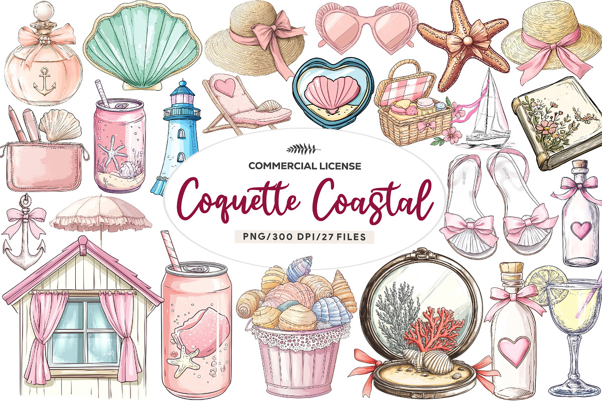 Coquette Coastal Clipart Bundle, an Illustration by CreationArt (Photo 1 of 9)