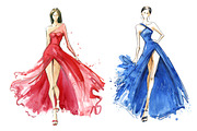 Long dresses fashion illustration, a Graphic by Kamenuka (Thumbnail 1 of 3)