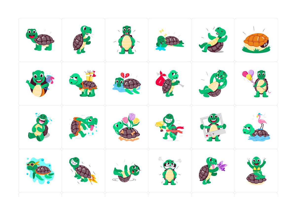 Turtle Cartoon Stickers Set, an Emoji Icon by Vectors Market (Photo 5 of 6)