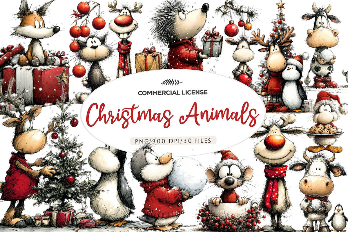 Christmas Animals clipart, an Illustration by CreationArt (Photo 1 of 6)