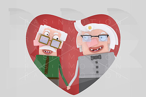 Grandparents Posing Into Red Heart.