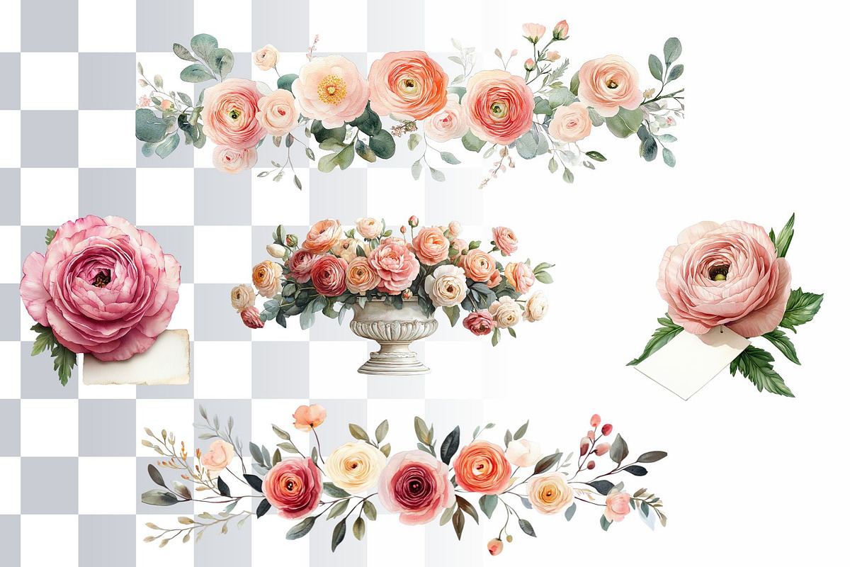 15 Ranunculus Watercolor Cliparts, a Decorative Illustration by Loony Dream Designs (Photo 4 of 5)