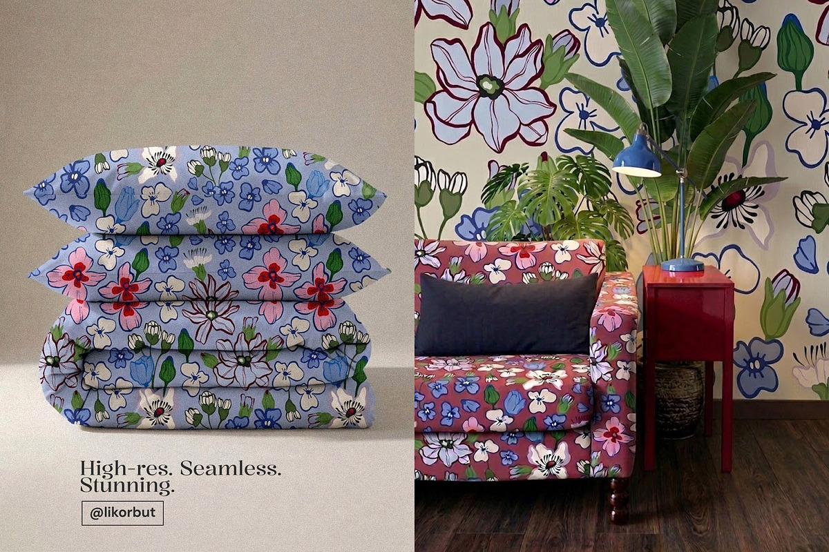 Bold Folk Naive Dark Floral Pattern, a Pattern Graphic by likorbut (Photo 5 of 14)