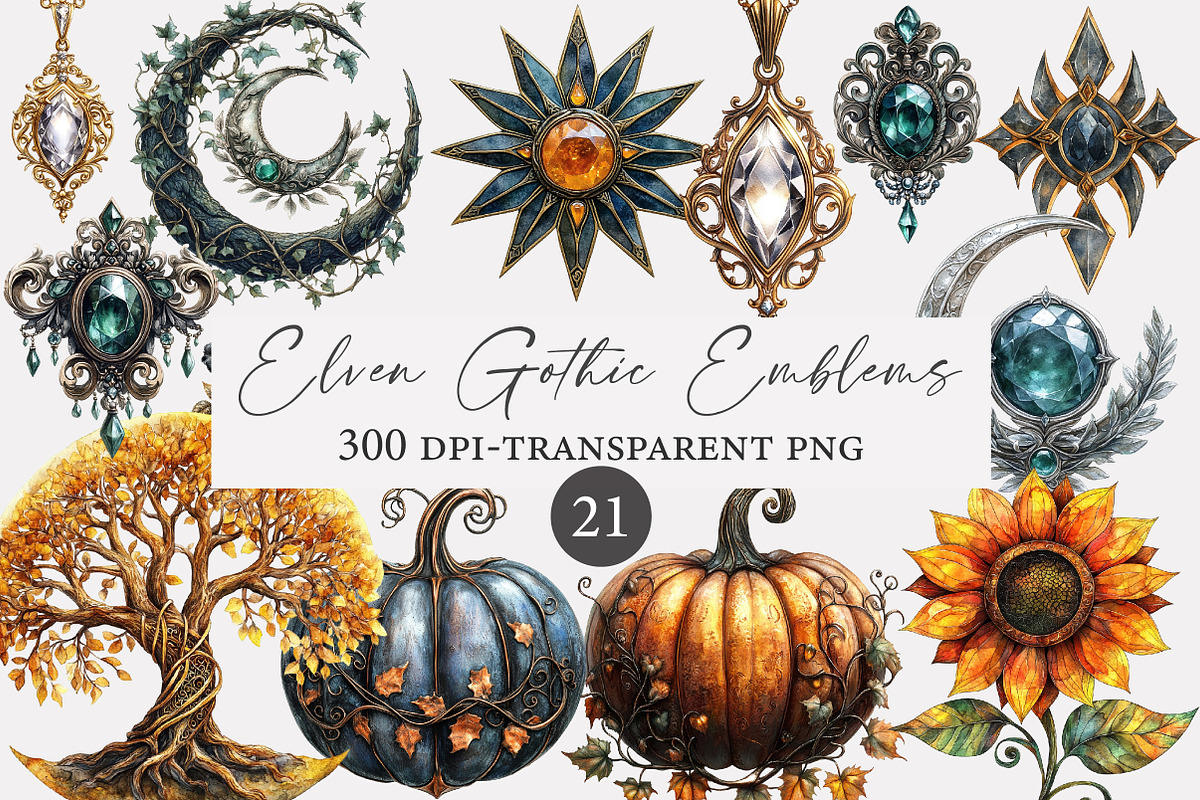 Elven Gothic Emblems CLIPART, an Illustration by Designworld (Photo 1 of 3)